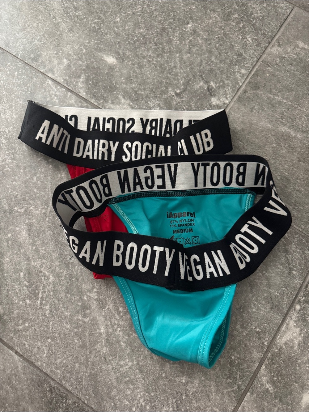 Vegan Booty Women's Bikini Bottoms - Teal & Red with Branded Waistband